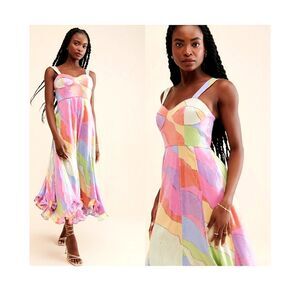 Anthropologie Hutch Multicolor Cocktail Sequin Ruffle Hem Bustier Dress